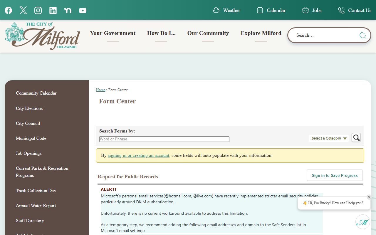 Milford police records public records request form on the city website