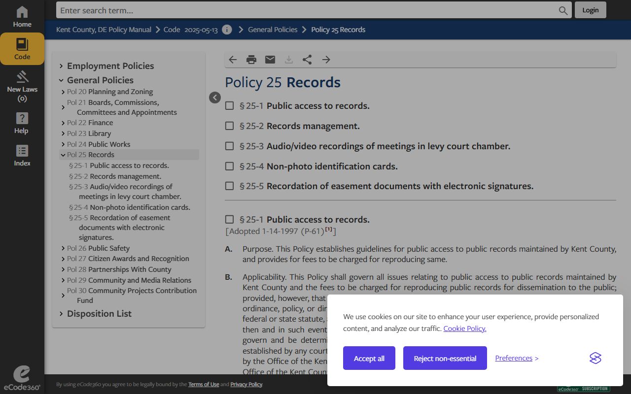 Kent County Policy 25 records rules for police records