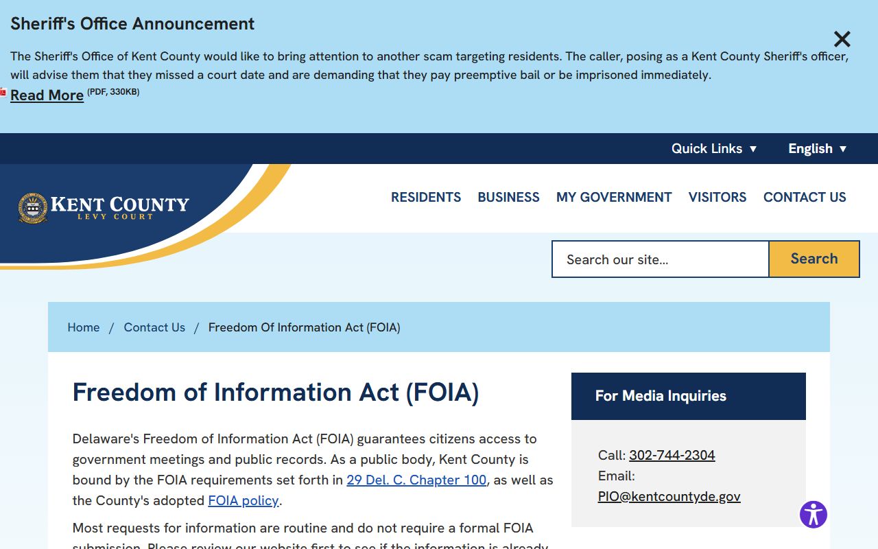 Kent County FOIA page for Kent County police records