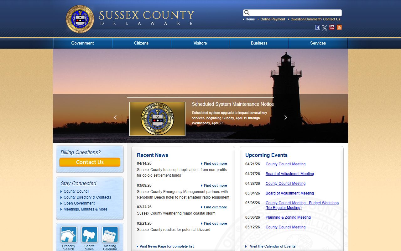 Sussex County government portal used to request Sussex County police records