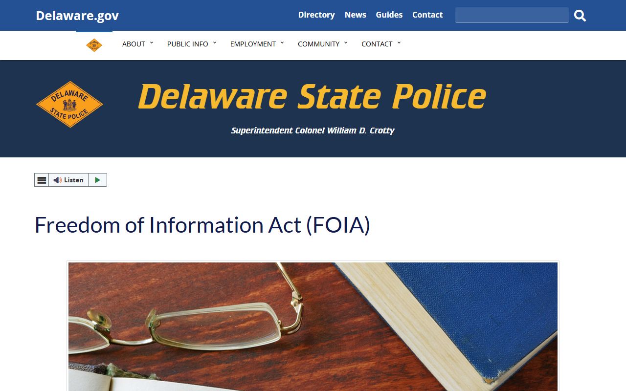 Delaware State Police FOIA page for police records requests
