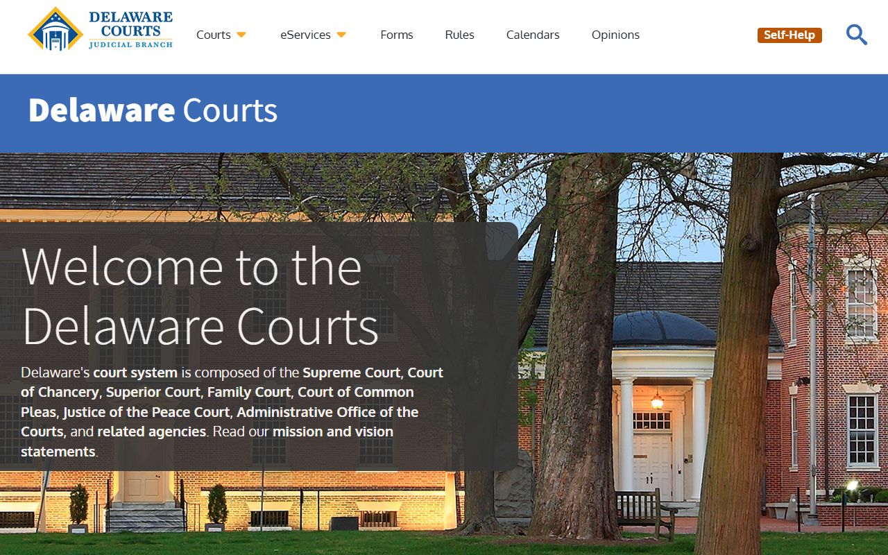 Delaware Courts home page for Delaware police records