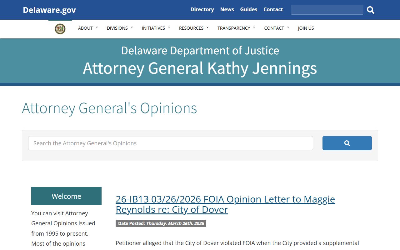 Delaware Attorney General FOIA opinions on Delaware police records